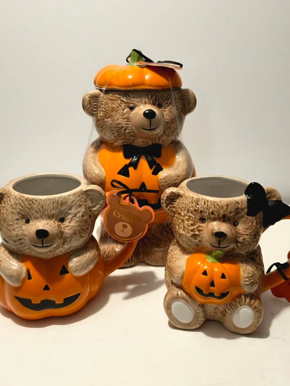 Creepy Critters Set Halloween Pumpkin Bear Mugs & Cookie Jar NEW